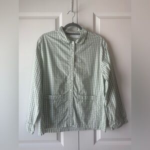 LAKE Women’s Poplin Piped Long Sleeve Pajama Top w/Pockets Aloe Gingham Size M